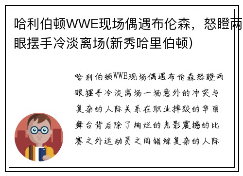 哈利伯顿WWE现场偶遇布伦森，怒瞪两眼摆手冷淡离场(新秀哈里伯顿)