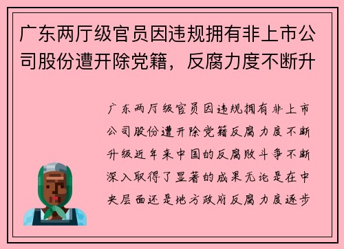 广东两厅级官员因违规拥有非上市公司股份遭开除党籍，反腐力度不断升级